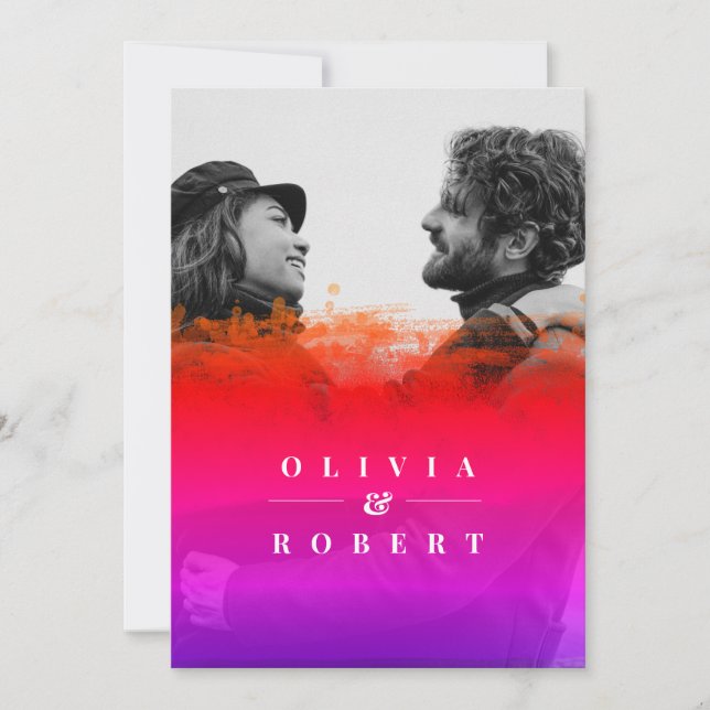 Convite Foto Personalizada Estilo Ouro Rosa Abstrato Casam (Frente)