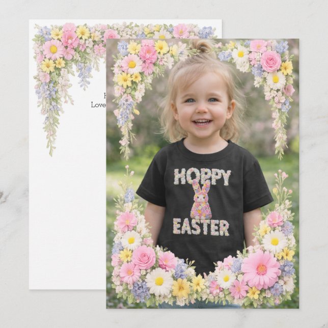Convite Foto Personalizada Feliz Páscoa Flor de Primavera (Frente/Verso)