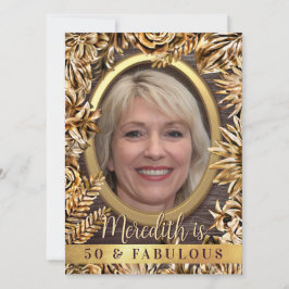 Convite Foto Personalizada Floral Dourada Do Luxo 50 E Fab