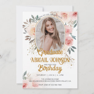 Convite Foto personalizada, Graduação de aniversário, cor-