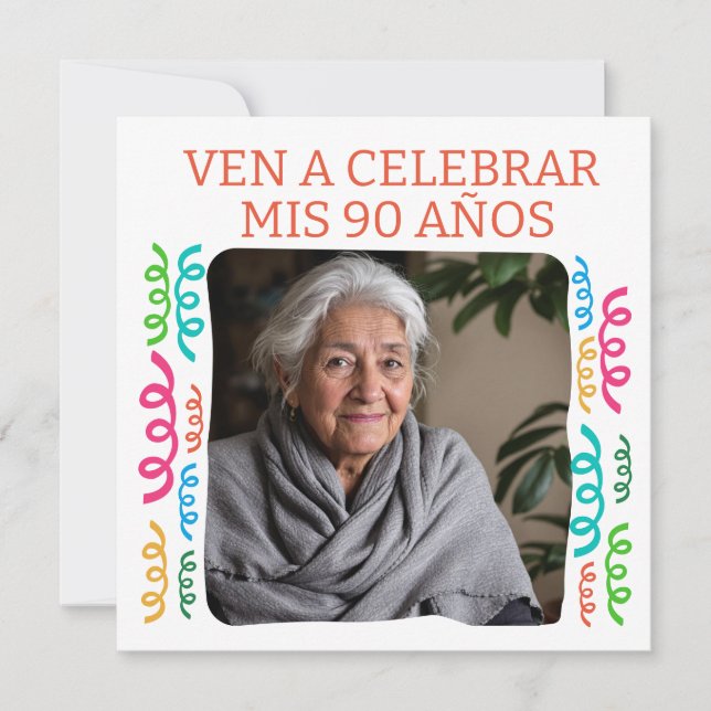 Convite Foto Personalizada Meus 90 Anos Festa (Frente)