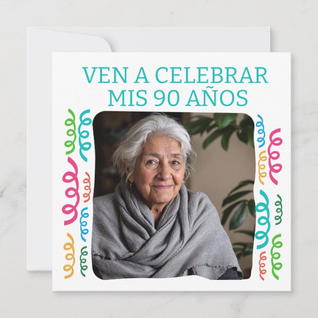 Convite Foto Personalizada Meus 90 Anos Festa (Frente)