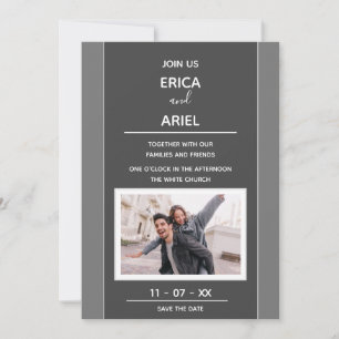 Convite Foto Personalizada Minimalismo Grafite Cinza Moldu