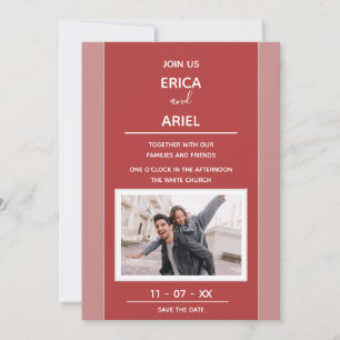 Convite Foto Personalizada Minimalismo Rosa Borgonha Moldu