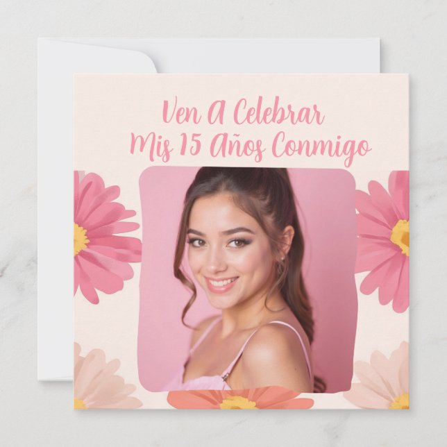 Convite Foto Personalizada Mis Quince Flores Quinceañera R (Frente)