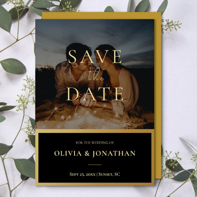Convite Foto personalizada Moderno Dourado Salvar a Data (custom Photo Modern Gold Save the Date Invitation)