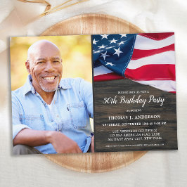 Convite Foto personalizada patriótica USA American Flag Bi