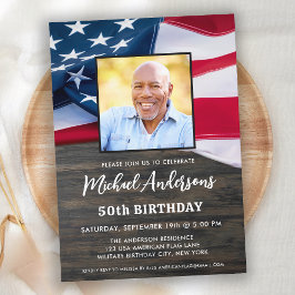 Convite Foto personalizada patriótica USA American Flag Bi