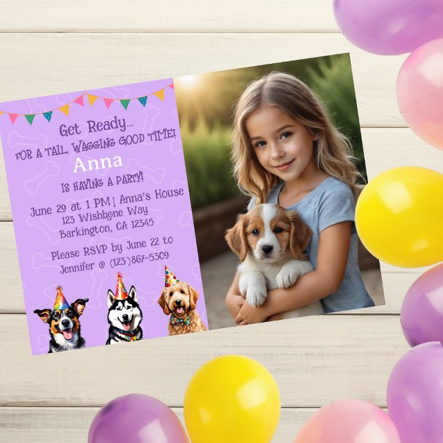Convite Foto personalizada Puppy Dog Birthday Paw-ty (Criador carregado)
