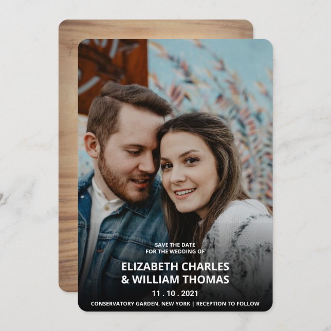 Convite Foto Personalizada Rustic Wooden Salve A Data (Frente/Verso)