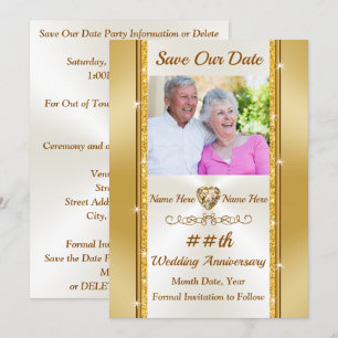 Convite Foto Personalizada, Salva o Dia Dourado e Marfim