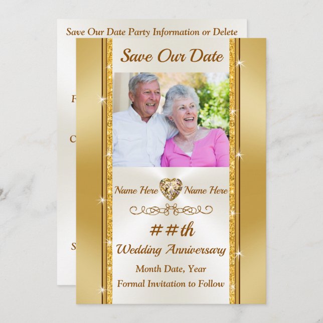 Convite Foto personalizada, salvar data Dourada e marfim (Frente/Verso)