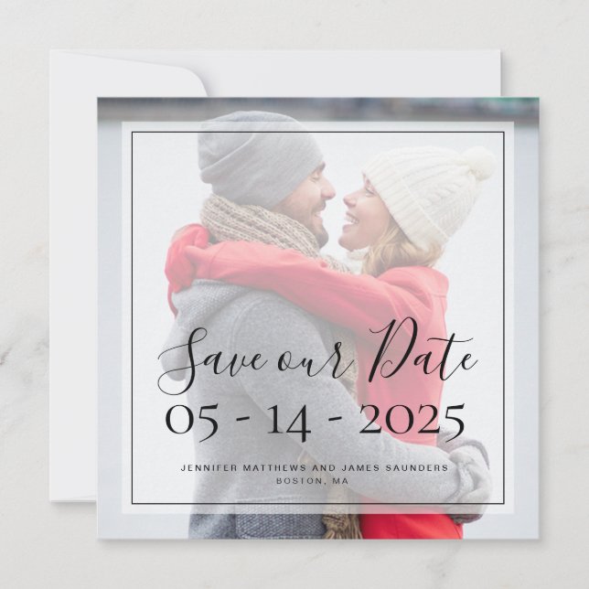 Convite Foto Personalizada Simples Elegante Script Salve a (Frente)