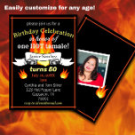 Convite Foto personalizada "Tamale quente" de 50º aniversá<br><div class="desc">Espete um aniversário de 50 anos com este convite de aniversário divertido de "Tamale Quente"! Apresentando um design de fogo preto, laranja e amarelo, este convite sombrio é excelente para uma festa de churrasco de aniversário ou uma festa de piscina quente. O lado inverso pode ser personalizado com uma foto...</div>