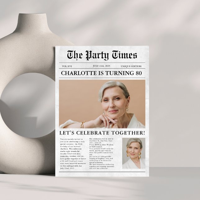 Convite Foto personalizada única de 80 de aniversário (Criador carregado)