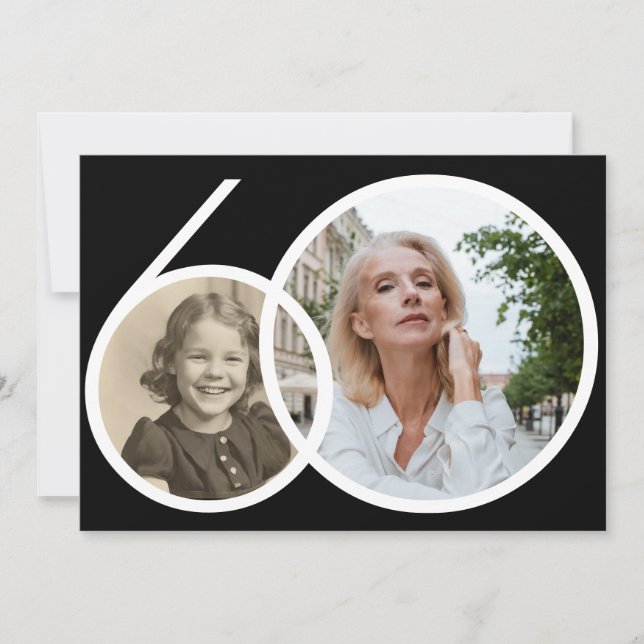 Convite Foto personalizada White 60th Birthday (Frente)