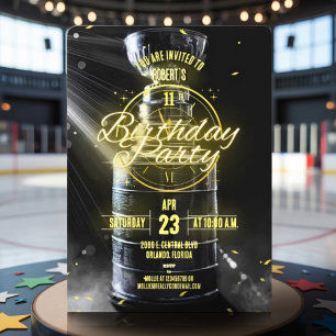 Convite Foto personalizável com tema de festa de hóquei