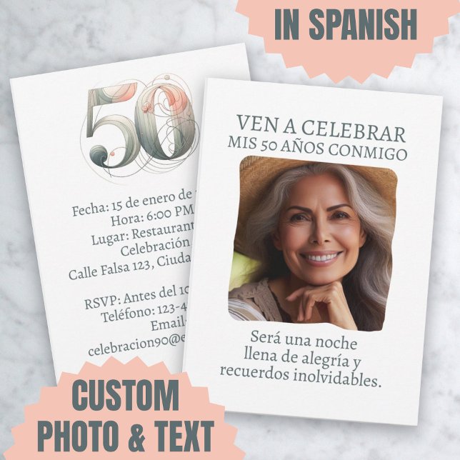 Convite Foto Personidación de 50 (Foto Personalizada Invitación de 50 Años Invitation)