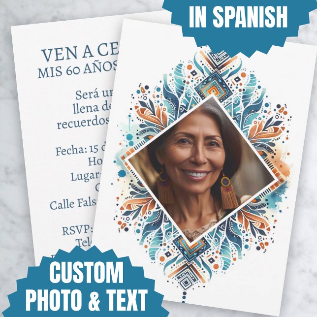 Convite Foto Personidación de 60 Pattern (Foto Personalizada Invitación de 60 Años Pattern Invitation)