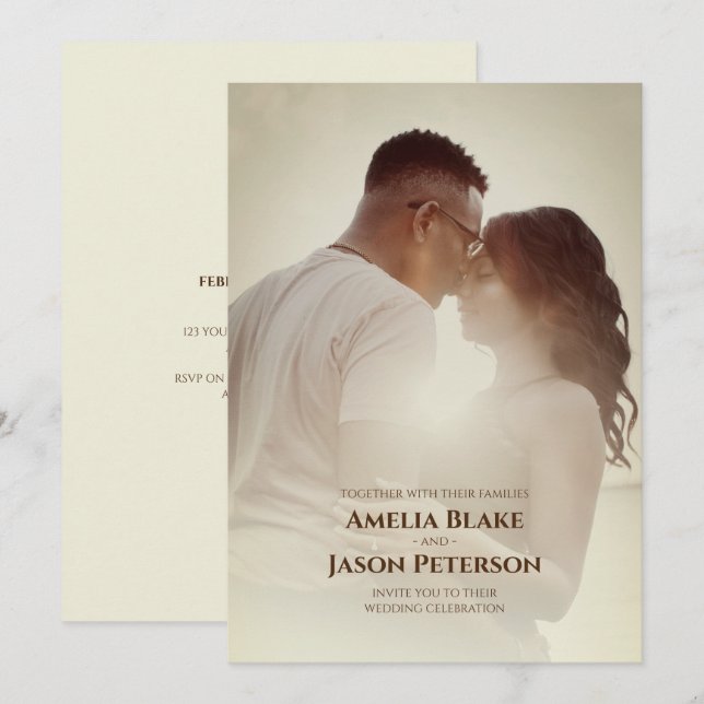Convite Foto Pessoal | Simples | Casamento Branco Quebrado (Frente/Verso)