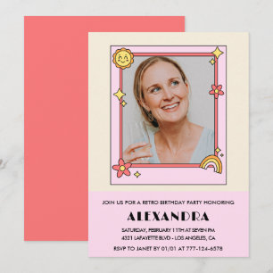 Convite Foto Pink Retro Groovy anos 70 44º aniversário