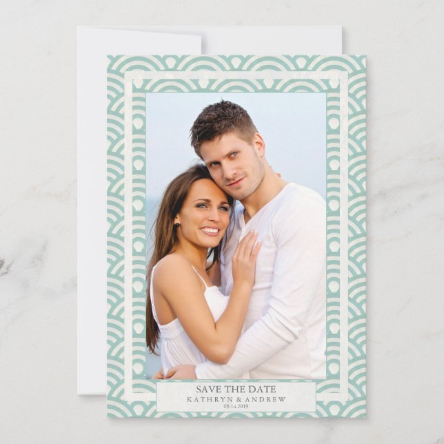 Convite Foto plana de casamento Seigaiha japonês para salv (Frente)