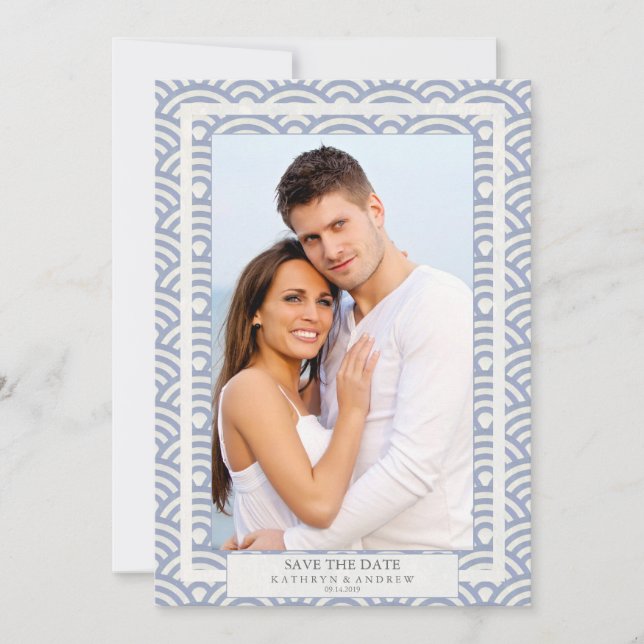 Convite Foto Plana de Save the Date de Casamento Seigaiha  (Frente)