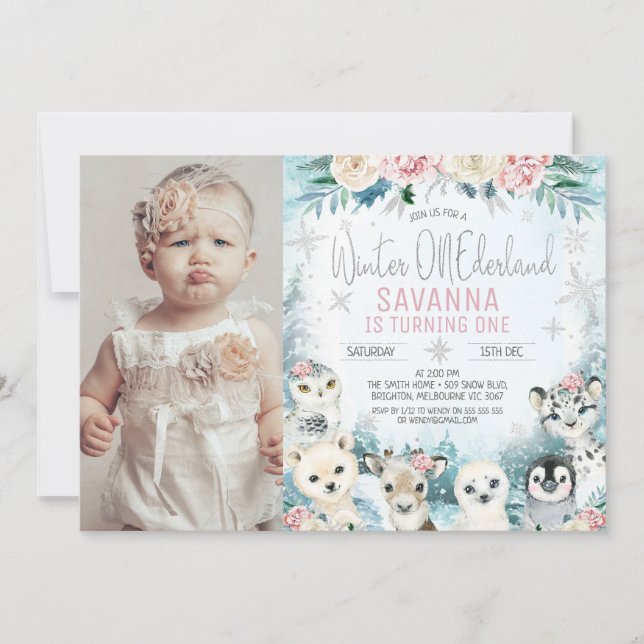 Convite Foto Prata Ártico Inverno Ártico Onderland Anivers (Frente)