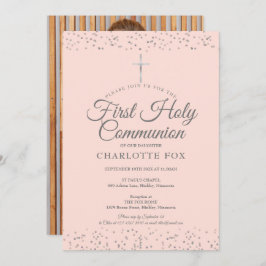 Convite Foto prateada cor-de-rosa sagrada comunhão