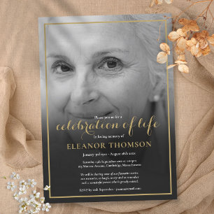Convite Foto Preta e Branca de Funeral Celebração da Vida