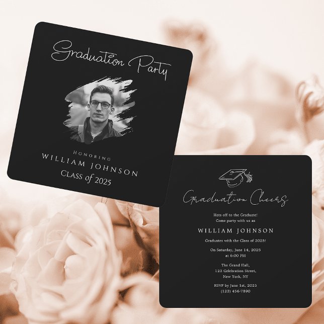 Convite Foto Preta e Branca | Festa de formatura 2025 (Black and White Graduation Party 2025 Invitation)