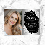 Convite Foto preta Elegante 50º aniversário do Silver Blac<br><div class="desc">Elegante convite floral feminino para o 50º aniversário com sua foto. Glam design com falso prata. Possui rosas brancas, fonte de script e confetti. Perfeito para uma festa de comemoração de na moda adulto. Personalize com seus próprios detalhes. Pode ser personalizado para qualquer idade! Impressos convites Zazzle ou modelo de...</div>