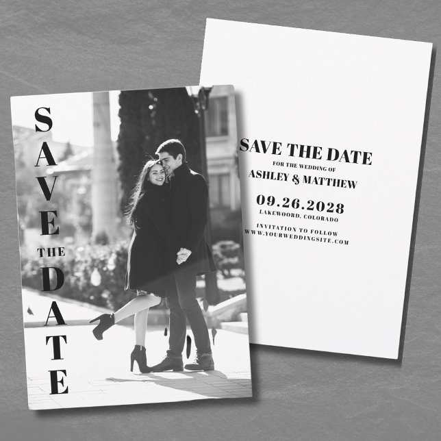 Convite Foto Preto Branco Casamento Salvar Data (Simple Minimalist Elegant Photo Save The Date Invitation)