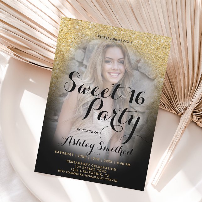 Convite Foto preto de ouro moderno Foto fotográfica doce 1 (Criador carregado)