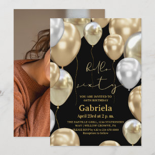 Convite Foto Preto Dourado Aniversário de 60 anos