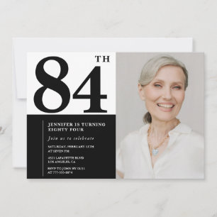 Convite Foto Preto e Branco Chic Aniversário de 84 anos