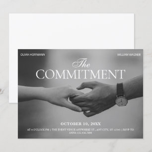 Convite Foto preto e branco compromisso de mãos dadas