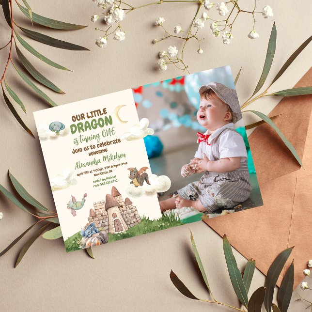 Convite Foto: primeiro aniversario de Bebê do Dragon Water (Criador carregado)