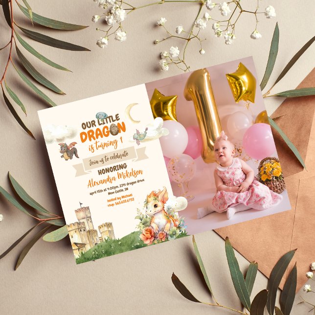 Convite Foto: primeiro aniversario de Bebê do Dragon Water (Criador carregado)