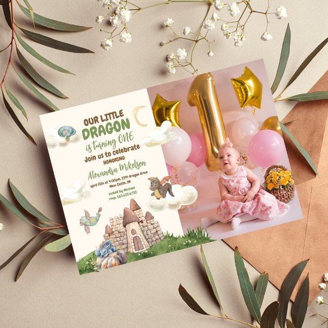 Convite Foto: primeiro aniversario de Bebê do Dragon Water (Criador carregado)