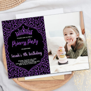 Convite Foto: Princesa Branca Roxa e Brilhante Aniversário
