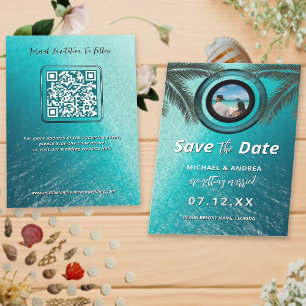 Convite Foto   QR Code Beach Wedding Modern Salvar Data