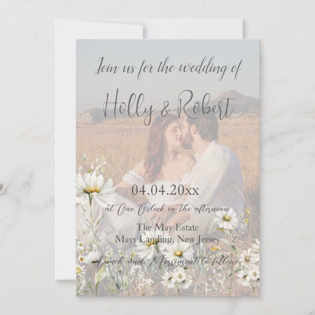 Convite Foto QR Code Daisy Wedding (Frente)