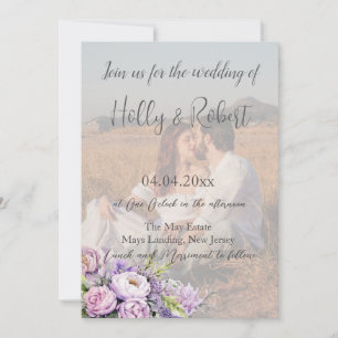 Convite Foto QR Código Watercolor Lavanda Casamento Peony