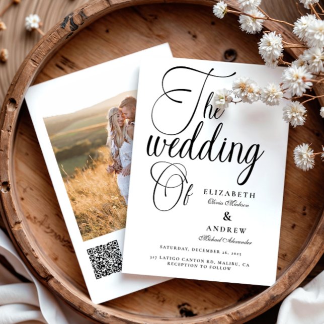 Convite Foto QR Moderno Casamento de Script Preto (Criador carregado)