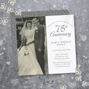 Convite Foto Quadrada de Casamento Elegante de 75º Anivers