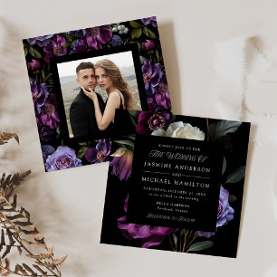 Convite Foto Quadrada Floral Gótica Mal-humorada Casamento