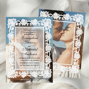 Convite Foto Quadro de Renda Atemporal Casamento Formal