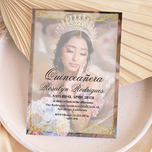 Convite Foto Quinceañera Bohemian Script (Criador carregado)