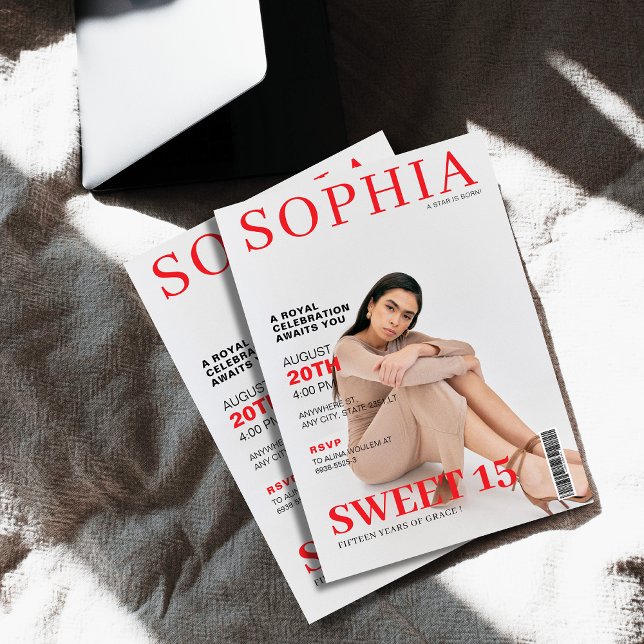 Convite Foto-quinceanera de cobrir de revista única (Criador carregado)
